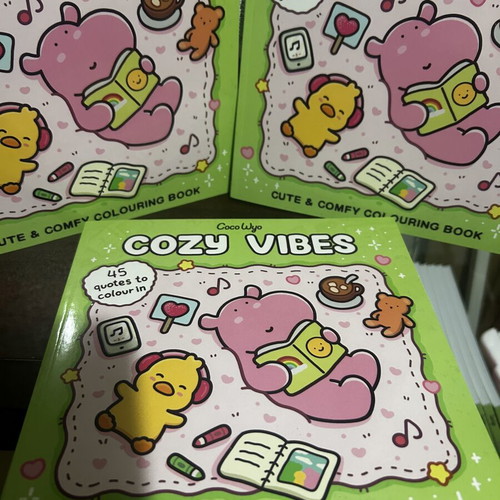 Cozy Vibes coloring book with 45 handwritten pages, new