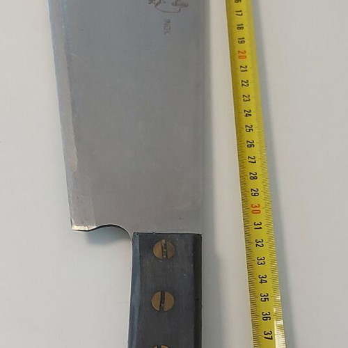 Professional butcher knives, used, with sharpener