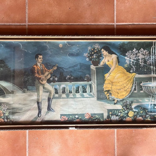 Popular folk lithograph 1960 used, framed, 73x36 cm