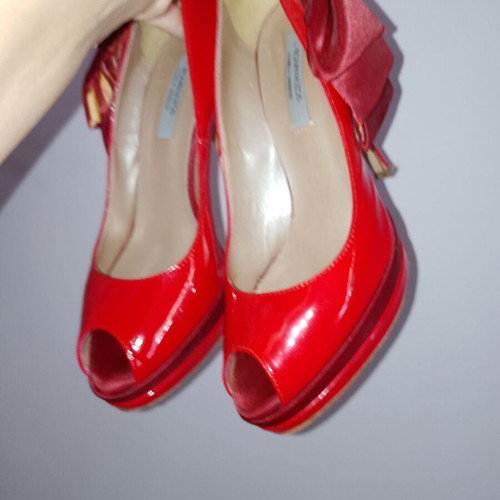 J.BOURNAZOS peep toe pumps like new, red, size 38