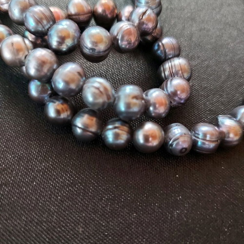 Black Genuine Pearl Necklace new 46cm, 8×9mm pearls