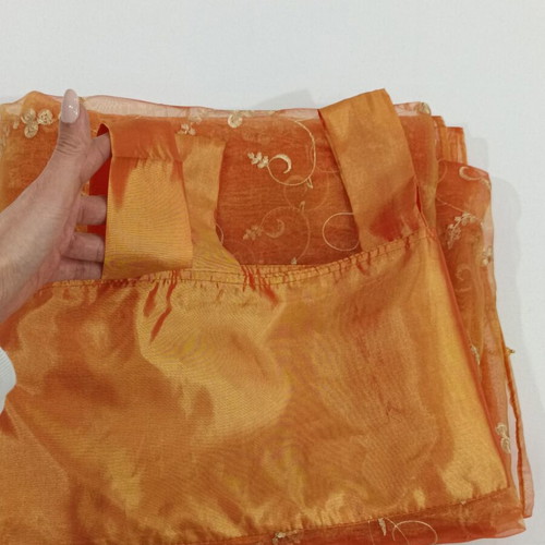 Orange organza curtain like new with beads