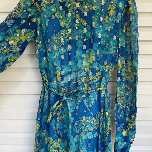 Vintage dress used, chiffon with belt, 1970s