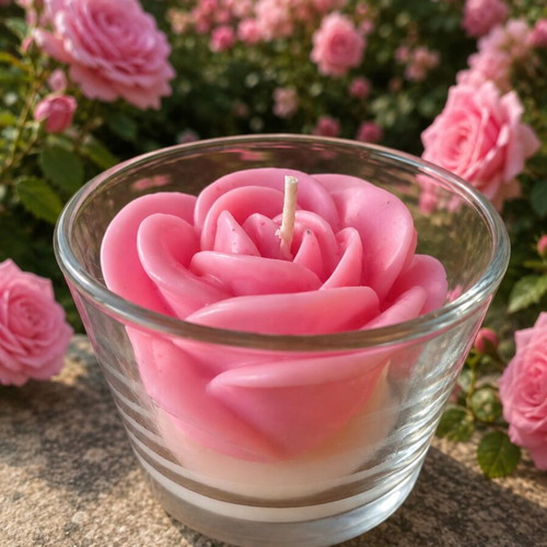 Handmade scented rose candle in glass