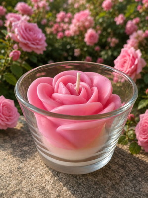 Handmade scented rose candle in glass