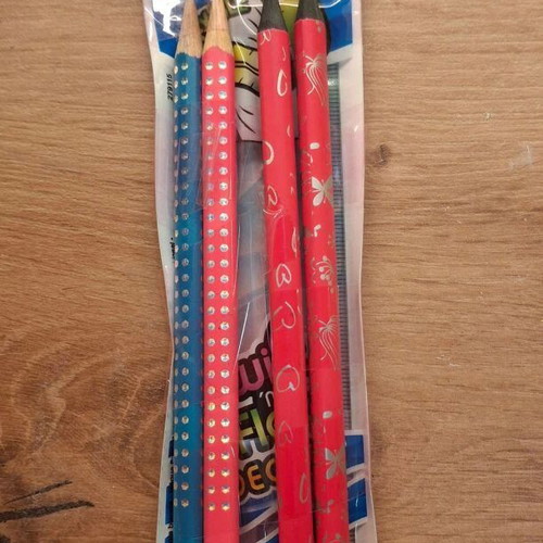 School folder with stickers, 4 pencils, Maped ruler and Faber Castell sharpener new