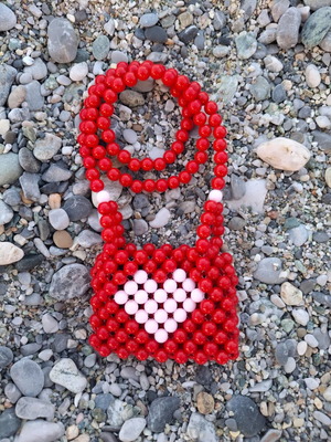 NeckBag handmade heart-shaped bead pendant in red and pink