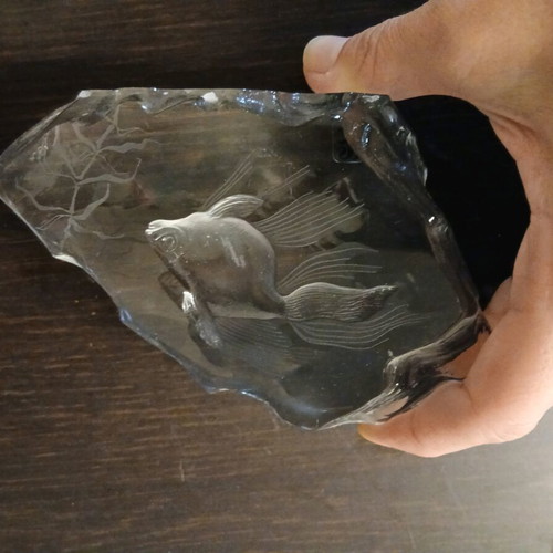 Mats Jonasson crystal sculpture like new, Sweden full lead fish
