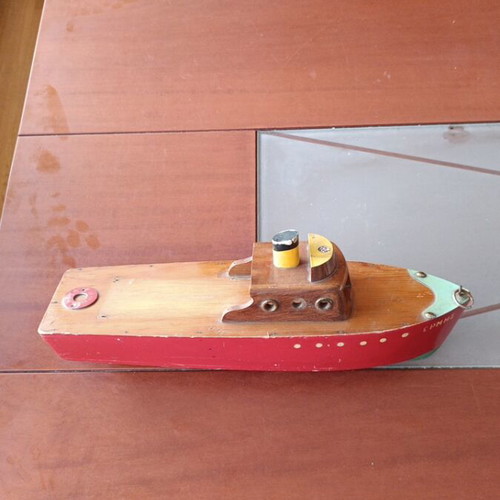Wooden Hermes Boat used, Greek made 1966, 40 cm