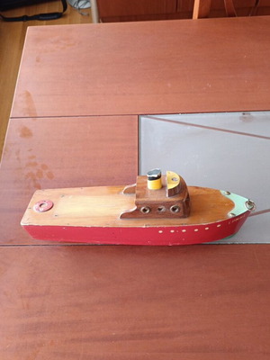 Wooden Hermes Boat used, Greek made 1966, 40 cm