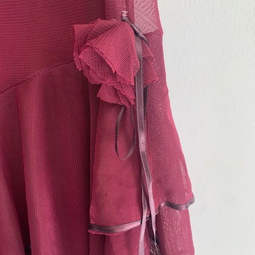 Skirt L, brown and red, heavy elastic fabric with lining