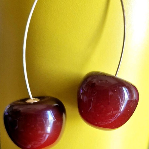 Cherry dangle earrings like new, red