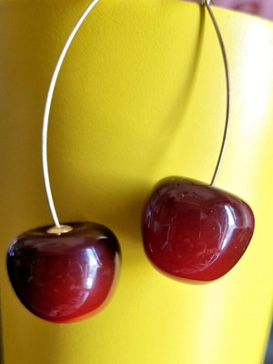 Cherry dangle earrings like new, red