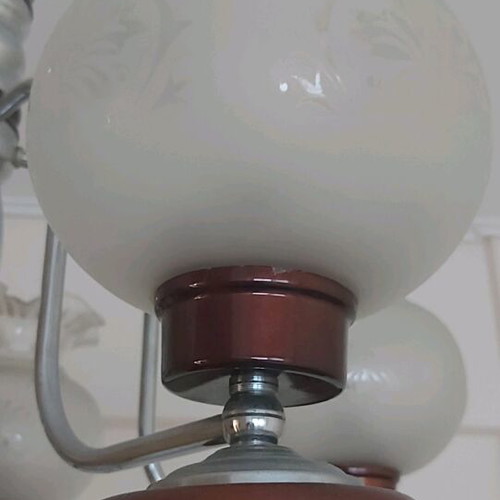 Φωτιστικό οροφής vintage 70s 5φωτο με inox σκελετό και ξύλινα στοιχεία