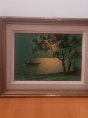 Ελαιογραφία Νυχτερινό Ψάρεμα μεταχειρισμένη σε καδράκι 19x15