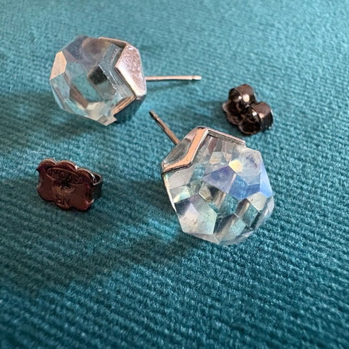 Avon women's stud earrings like new, transparent with pale green-blue tint