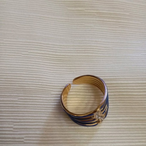 Steel opening ring new, blue and gold color