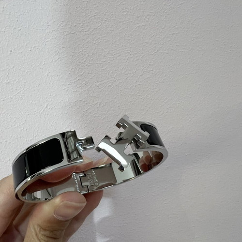 Hermes black bracelet with silver-tone finish, size S