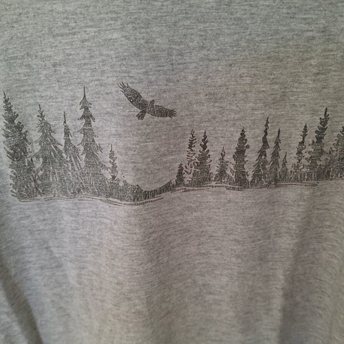 Men's gray T-shirt XL with forest print used, 100% cotton