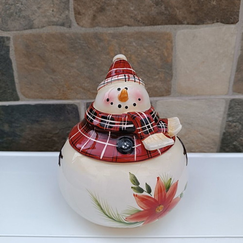 Christmas cookie bowl like new with snowman lid