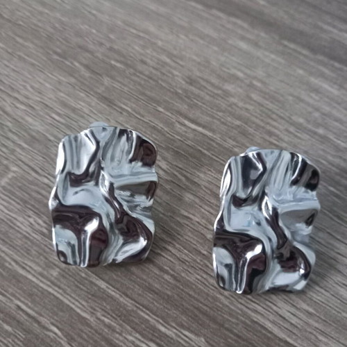 Silver statement earrings with embossed design new