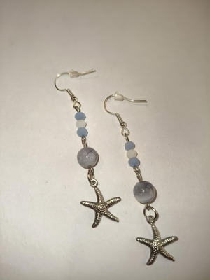 Handmade starfish earrings stainless steel with grey and turquoise beads, new