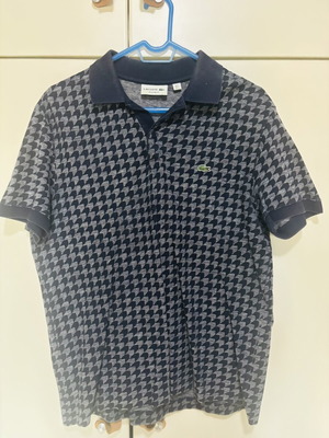 Lacoste polo shirt blue checkered used with collar fading size L