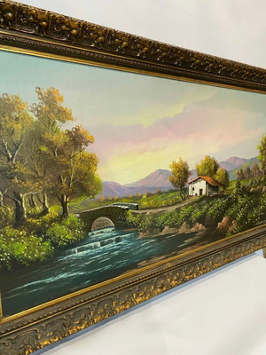 Vintage painting with artist signature used, 80x140 cm