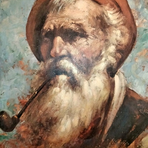 The Old Man with the Pipe painting in large frame like new