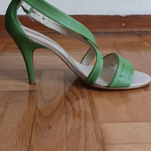 Roberto Venuti green sandals like new, leather with 9 cm heel