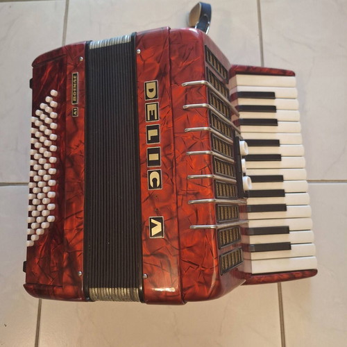 Delicia Junior IV Accordion like new, 60 bass, red pearloid