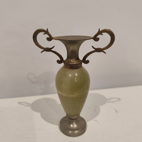 Vintage amphora with onyx and brass relief decoration