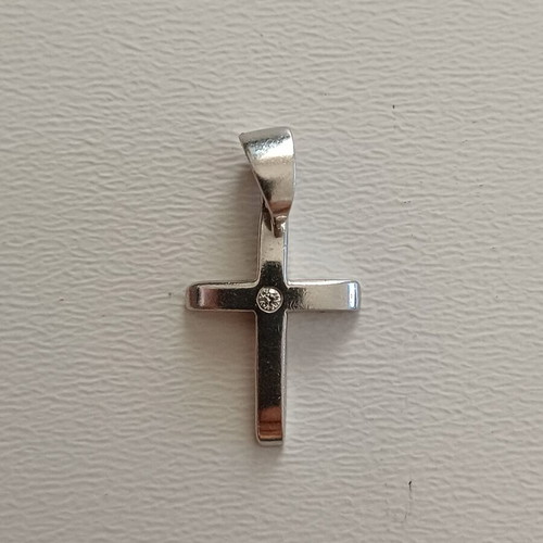 Vintage Baptism Cross 14K White Gold with Natural Diamond like new