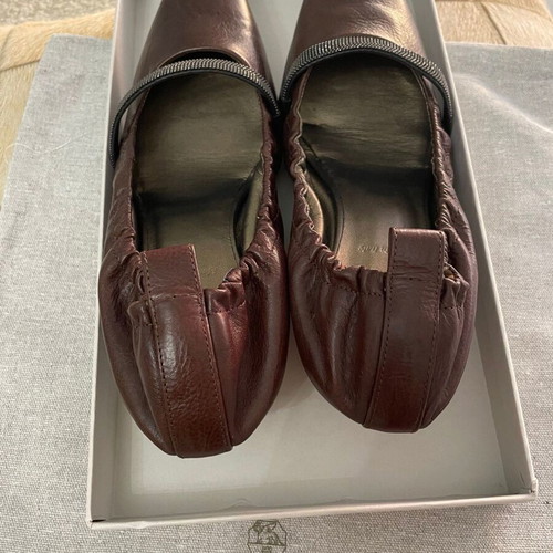Brunello Cucinelli Monili-Strap leather kitten heels like new, espresso brown