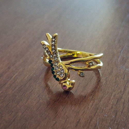 Ring with zircon bird new, gold color, metal with rhodium plating