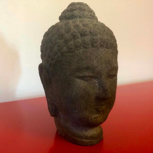 Volcanic stone Buddha bust like new with 2 small statues gift