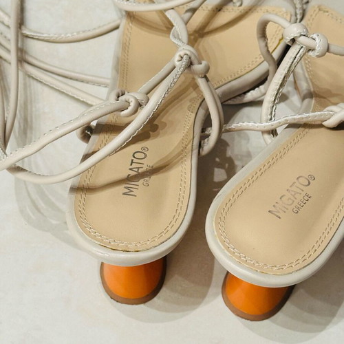 Migato sandals with straps and unique heel, like new