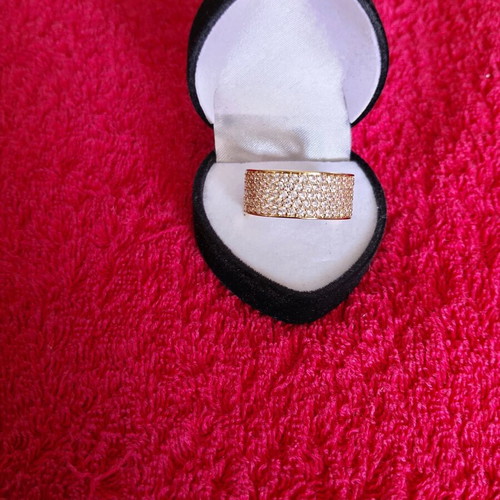 Women's ring new, wide pavé crystal design, gold color