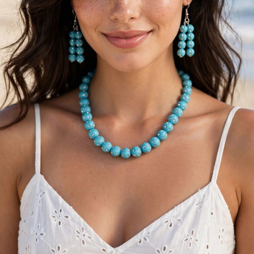 blue summer necklace and earings set
