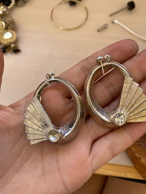 Vintage earrings used silver with restored diamond detail