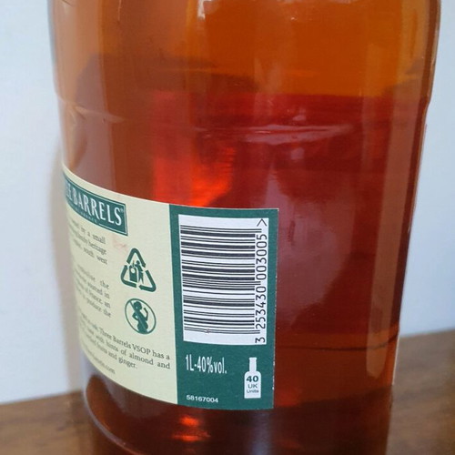 Three Barrels VSOP Brandy bottle 1 liter new