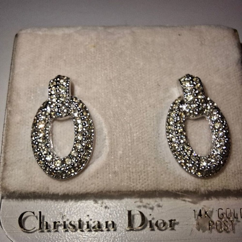 Christian Dior vintage earrings with crystals 14K gold post like new