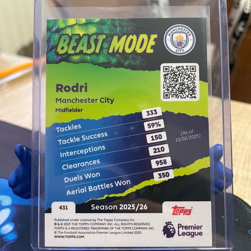Topps Premier League Rodri Beast Mode Insert 431 like new