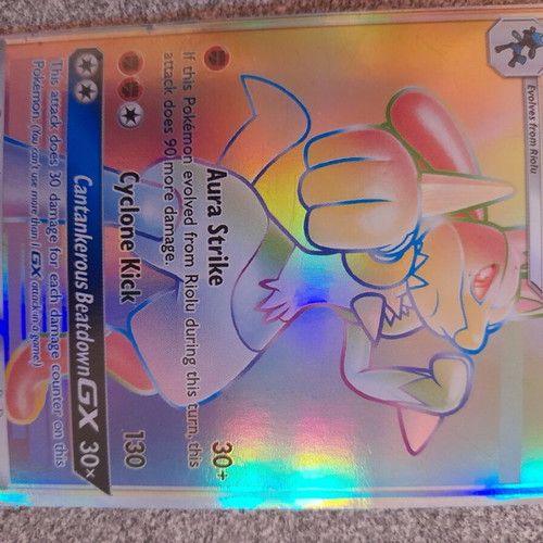 Pokémon Lucario GX Card like new, Rainbow Rare, Forbidden Light
