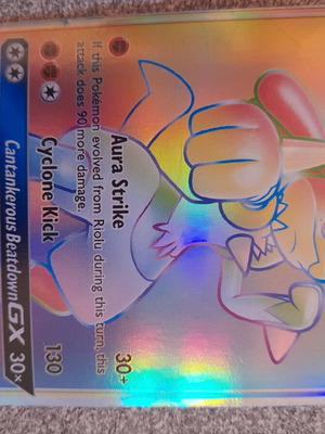 Pokémon Lucario GX Card like new, Rainbow Rare, Forbidden Light