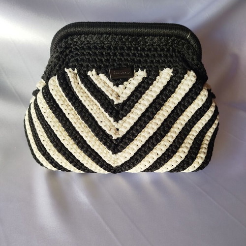Handmade knitted handbag black and ecru, new