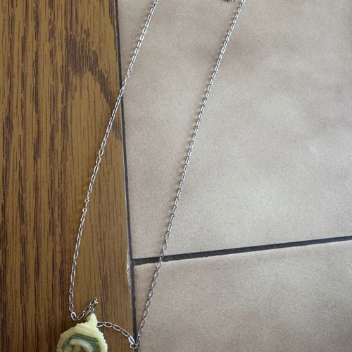 Necklace with 3D letter D pendant like new, green and silver