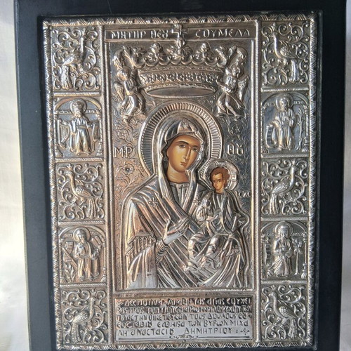 Silver icon Panagia Soumela 950 grade, 27×23 cm