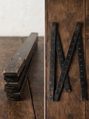 Vintage Folding Wooden Ruler, Antique Black Carpenter's Tool
