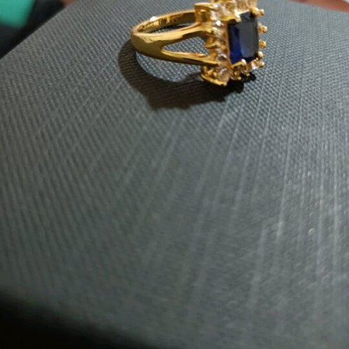 Gold-Plated Ring with Blue Stone and Elegant Setting